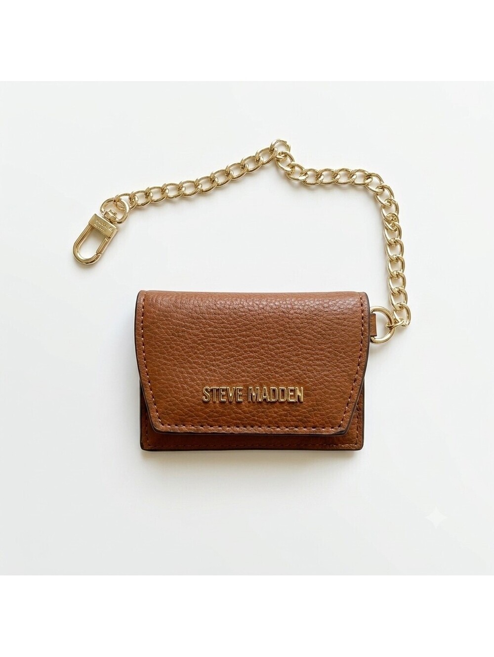Steve Madden Brown Leather Mini Wallet with Gold Chain and Mirror